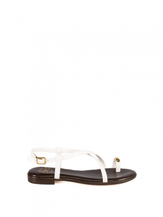 Women’s Flat Leather Sandalwith Gold Detail Women’s Flat Leather Sandalwith Gold Detail