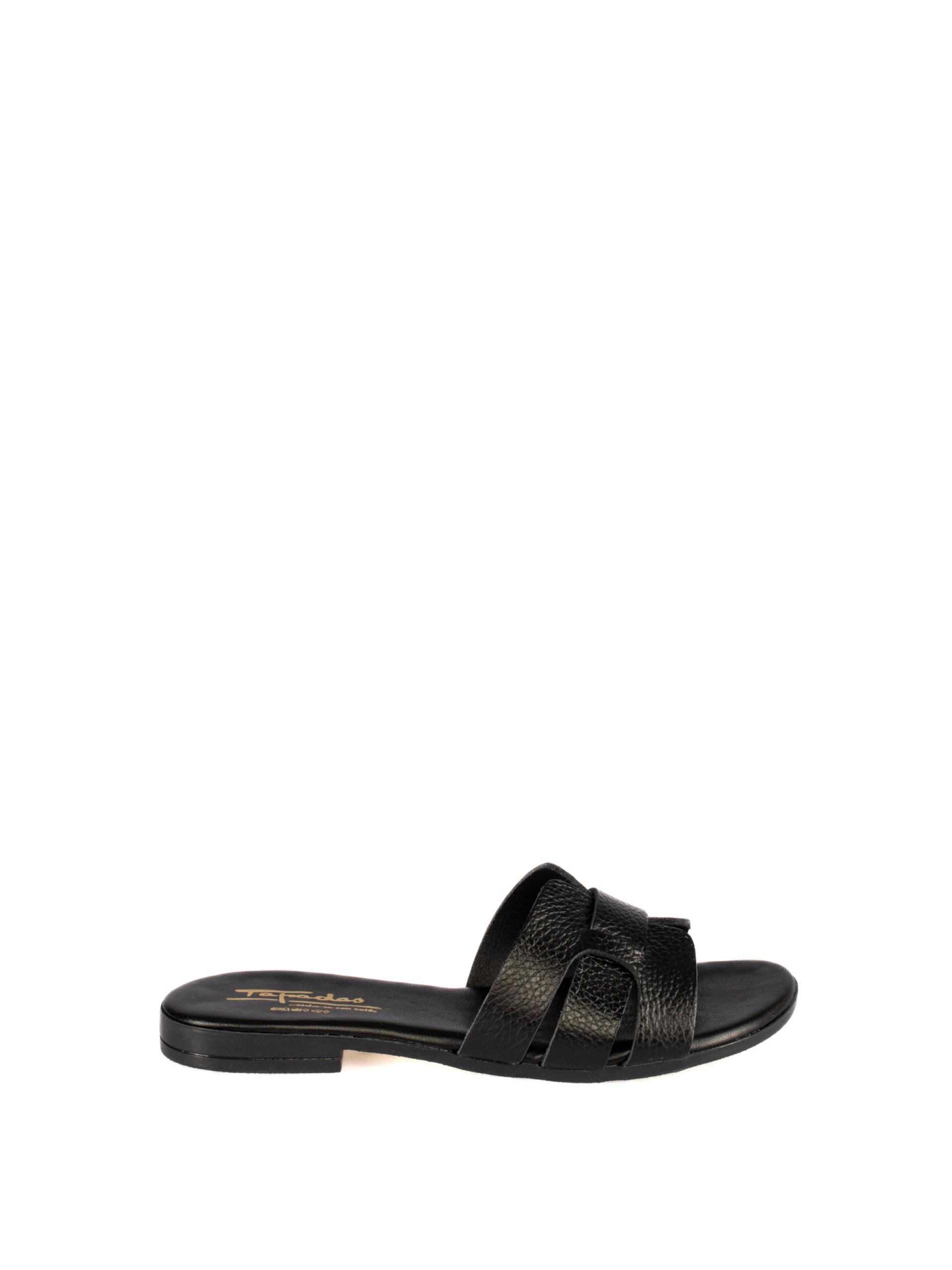 Women’s Black Leather Slide with Crossed Straps