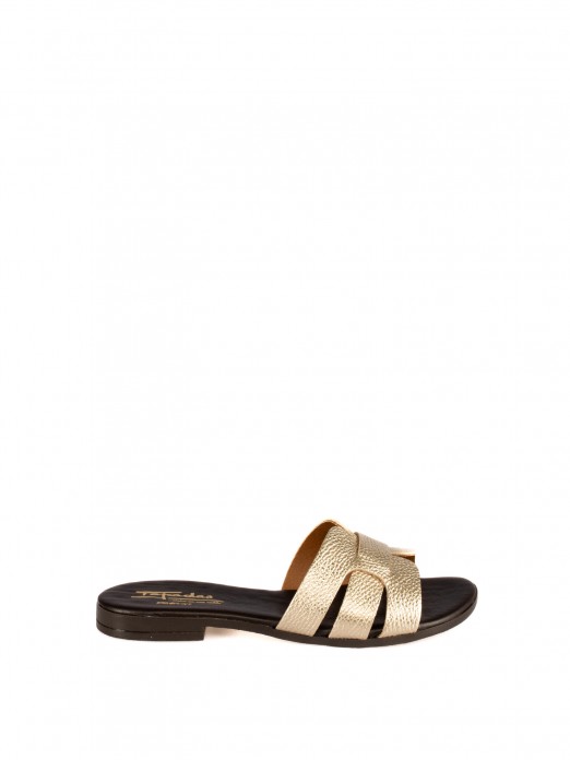 Women’s Black Leather Slide with Crossed Straps Women’s Black Leather Slide with Crossed Straps