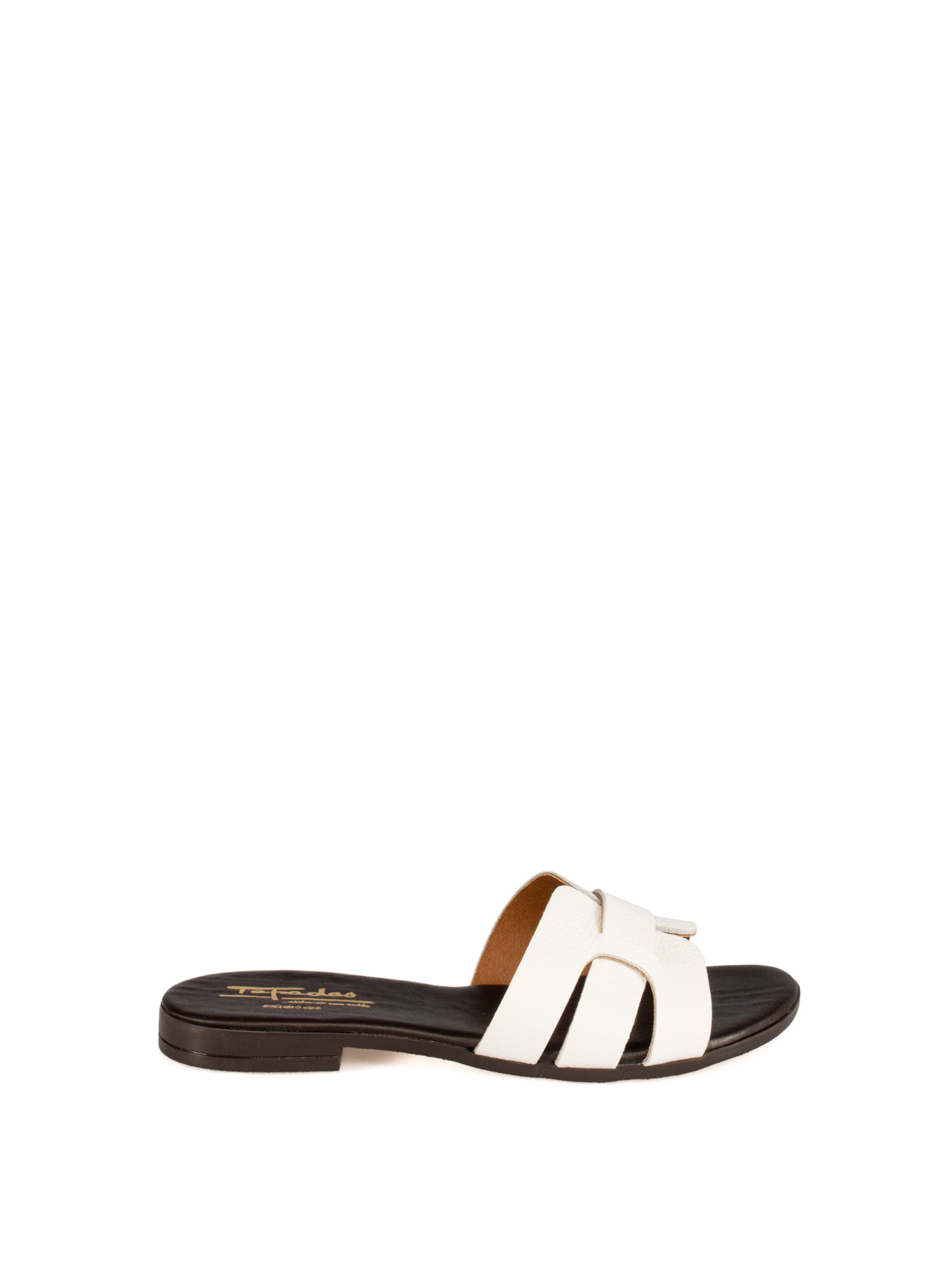 Women’s Black Leather Slide with Crossed Straps