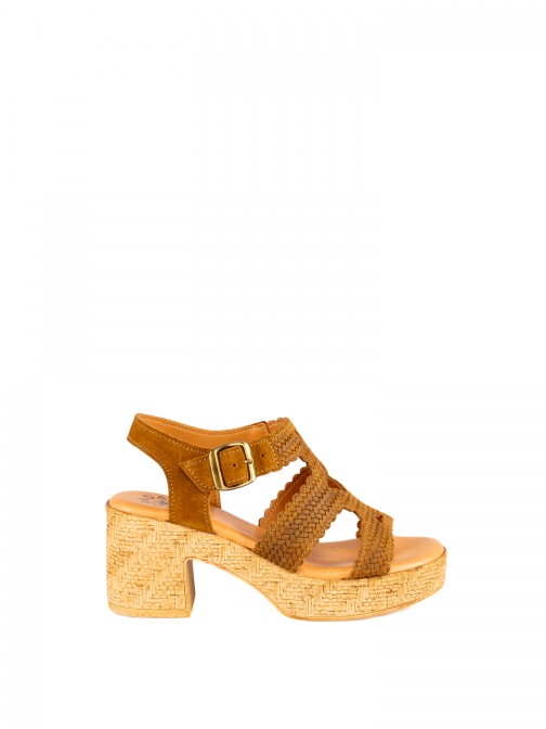High Platform Heel Suede Sandal with Wide Straps