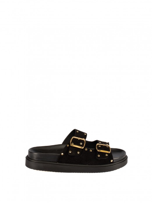 Women’s Suede Slide with Buckles and Studs Women’s Suede Slide with Buckles and Studs