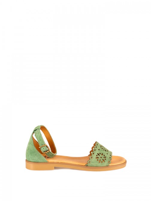 Suede Sandal with Laser-Cut Details Suede Sandal with Laser-Cut Details