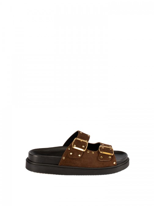 Women’s Suede Slide with Buckles and Studs Women’s Suede Slide with Buckles and Studs