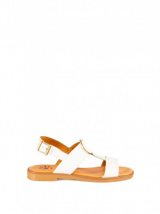 Flat Leather Sandal with Gold Detail Flat Leather Sandal with Gold Detail