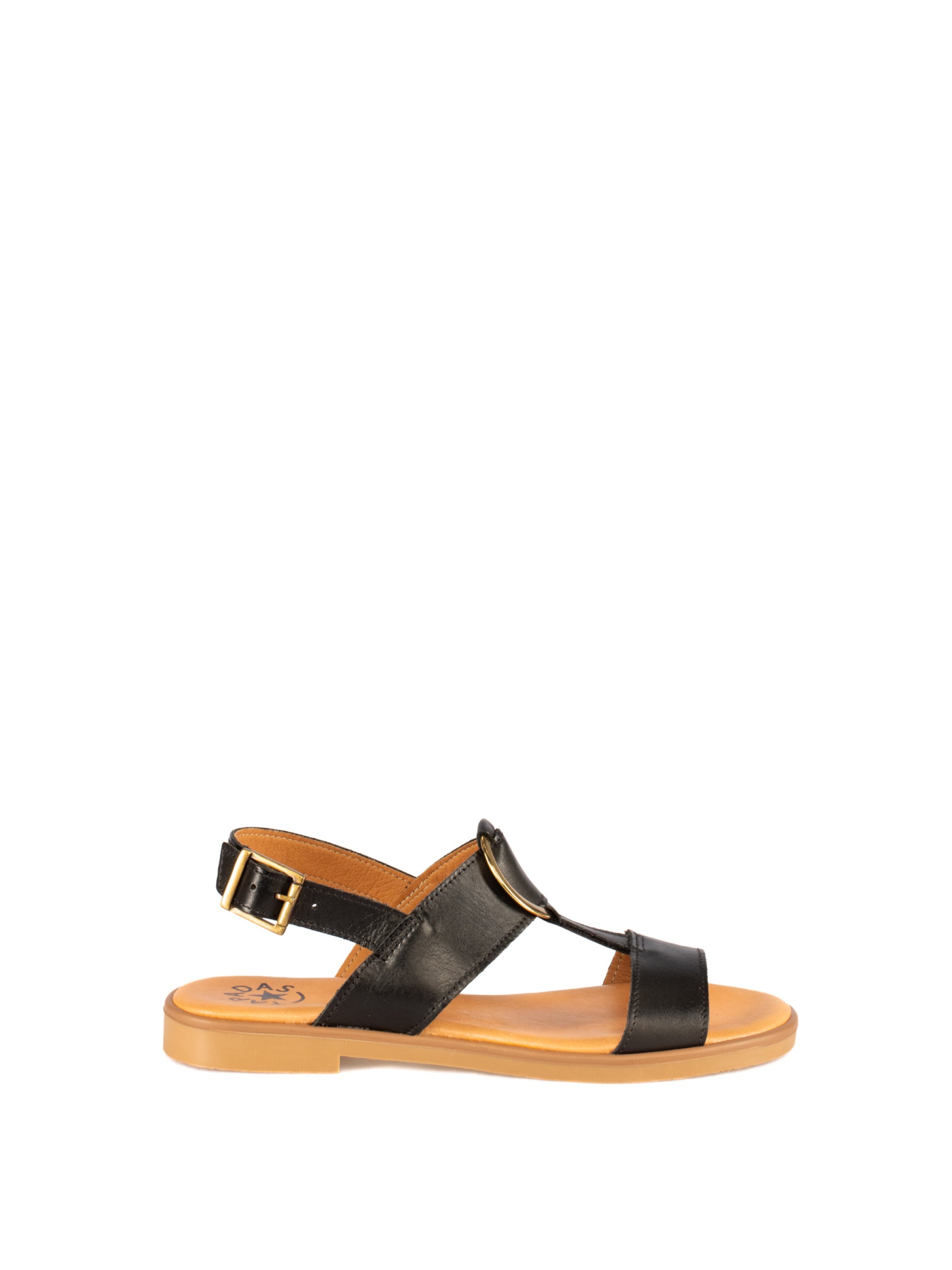 Flat Leather Sandal with Gold Detail