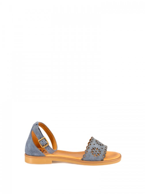 Suede Sandal with Laser-Cut Details