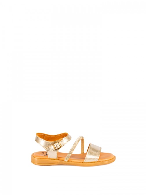 Kids’ Flat Leather Sandal with Shiny Detail Kids’ Flat Leather Sandal with Shiny Detail