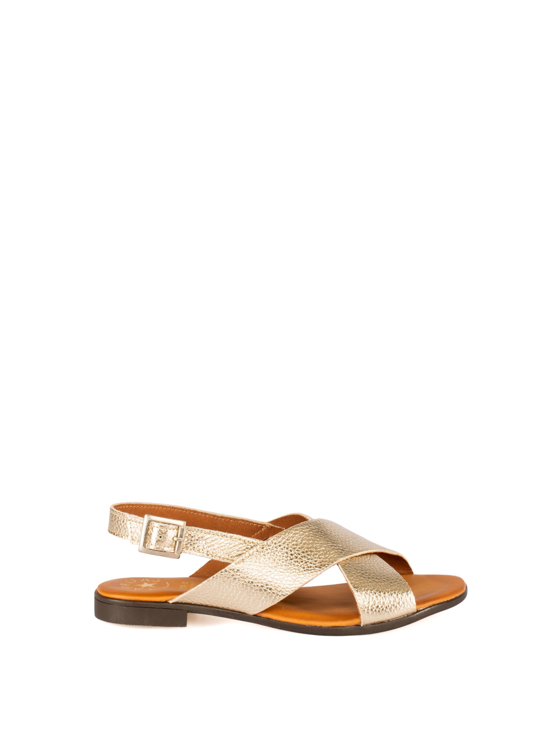 Women’s Flat Metallic Leather Sandal with Crossed
