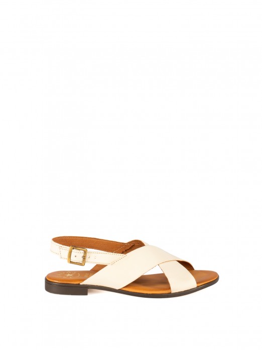 Women’s Flat Leather Sandal with Crossed Straps Women’s Flat Leather Sandal with Crossed Straps