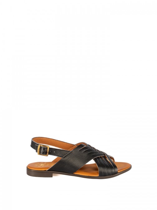 Women’s Flat Leather Sandal with Crossed Straps Women’s Flat Leather Sandal with Crossed Straps