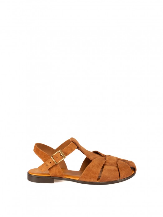 Women’s Flat Suede Sandal with Crossed Straps Women’s Flat Suede Sandal with Crossed Straps
