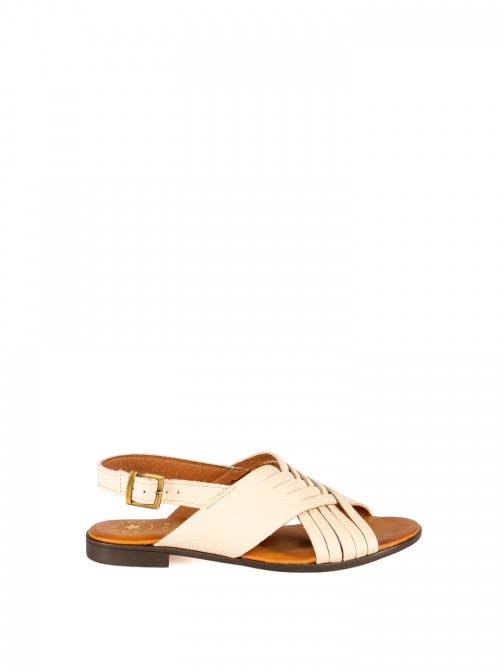 Women�s Flat Leather Sandal with Crossed Straps