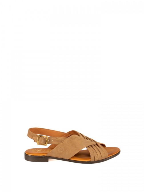 Women�s Flat Suede Sandal with Crossed Straps