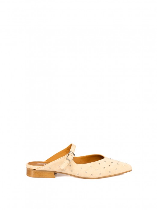 Women’s suede flat mule with studs Women’s suede flat mule with studs