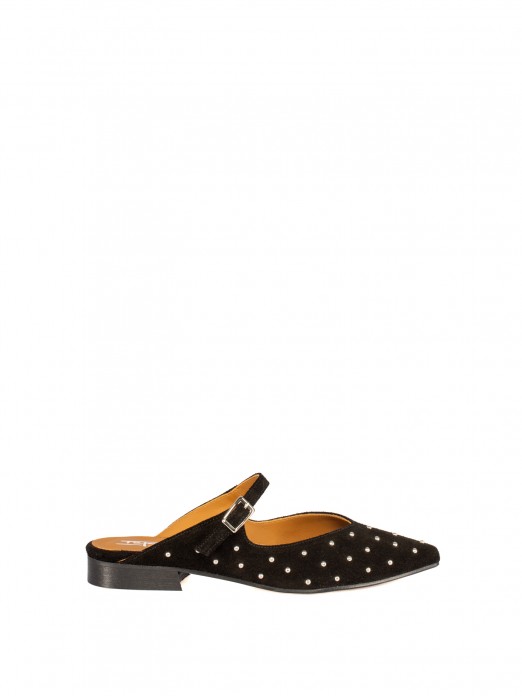 Women’s suede flat mule with studs Women’s suede flat mule with studs