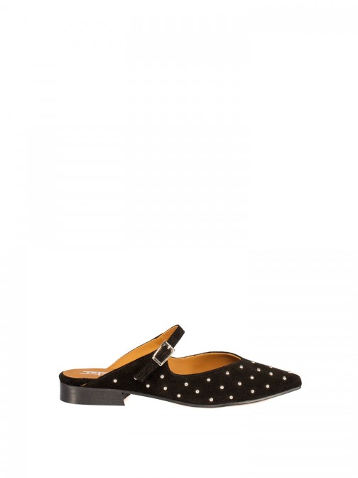 Women�s suede flat mule with studs
