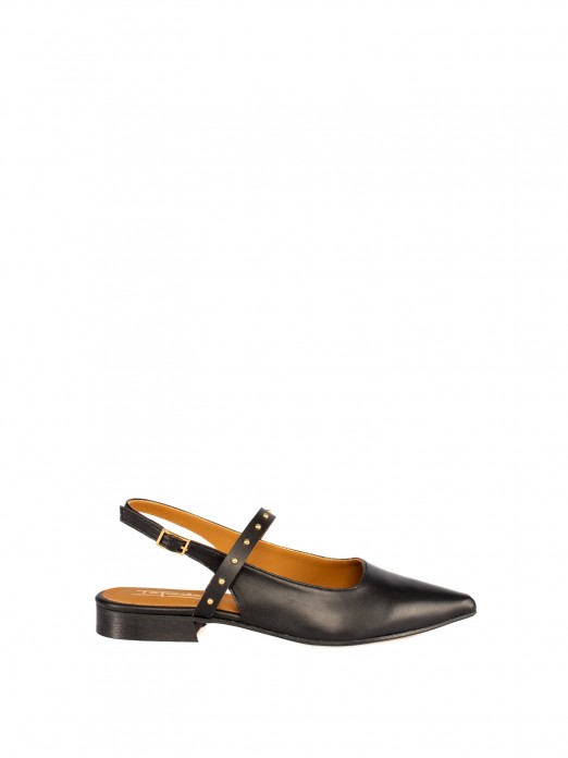 Women’s leather flat shoe with studded strap Women’s leather flat shoe with studded strap