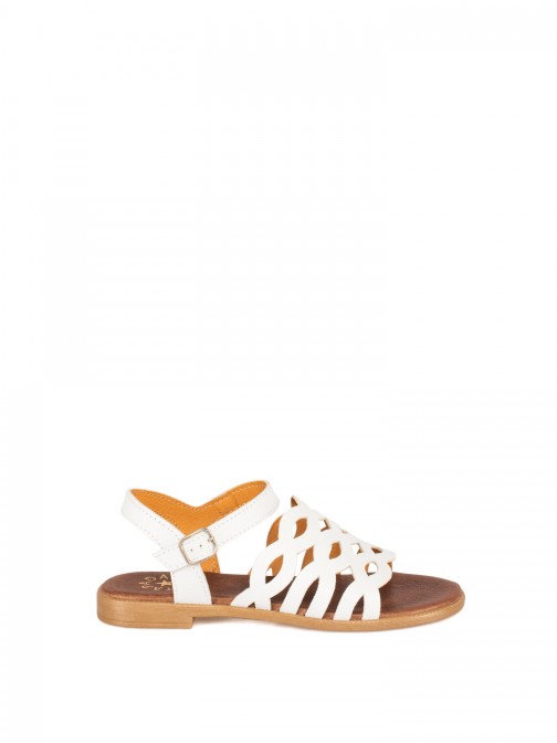 Women's Flat Leather Sandal with Cutouts Women's Flat Leather Sandal with Cutouts