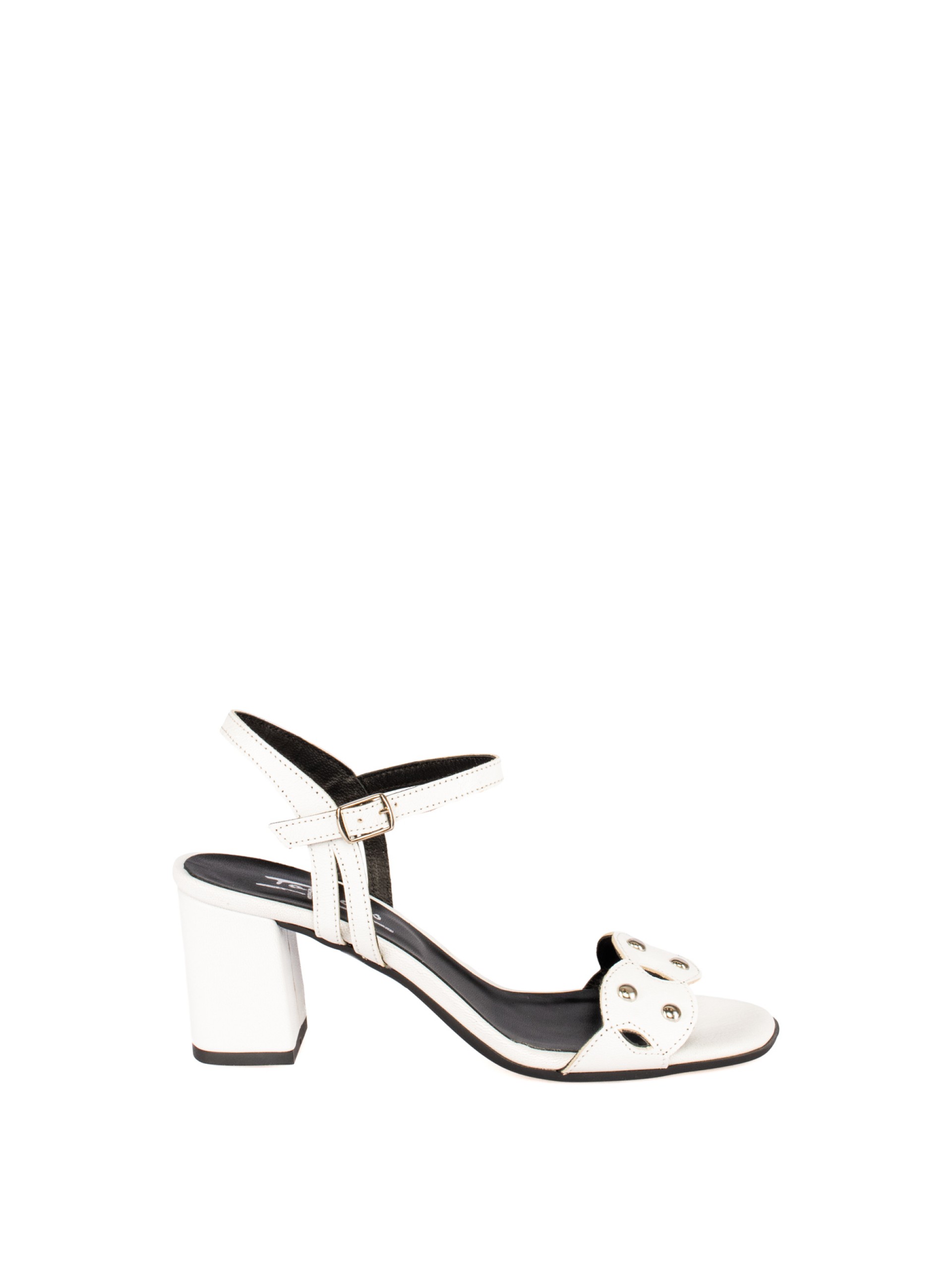 High-heeled leather sandal with studs