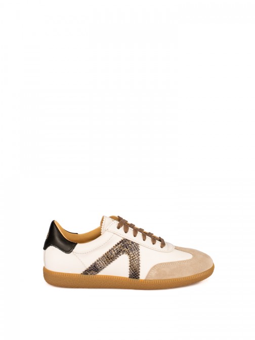 Women�s Leather Sneakers with Animal Print Detail