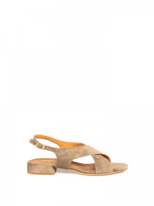 Women�s Suede Sandal with
 Crossed Straps and Low