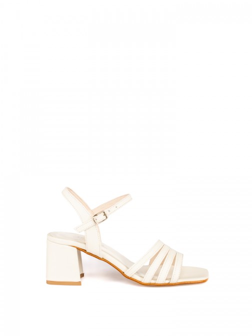Mid-Heel Metallic Leather Sandal
