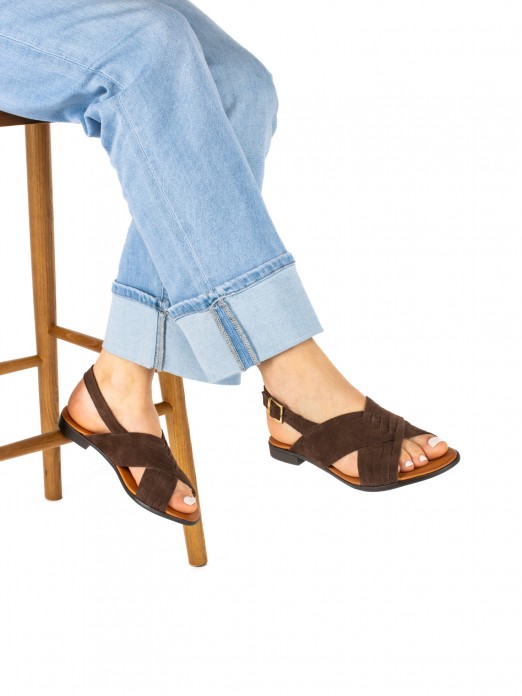 Women’s Flat Suede Sandal with Crossed Straps Women’s Flat Suede Sandal with Crossed Straps