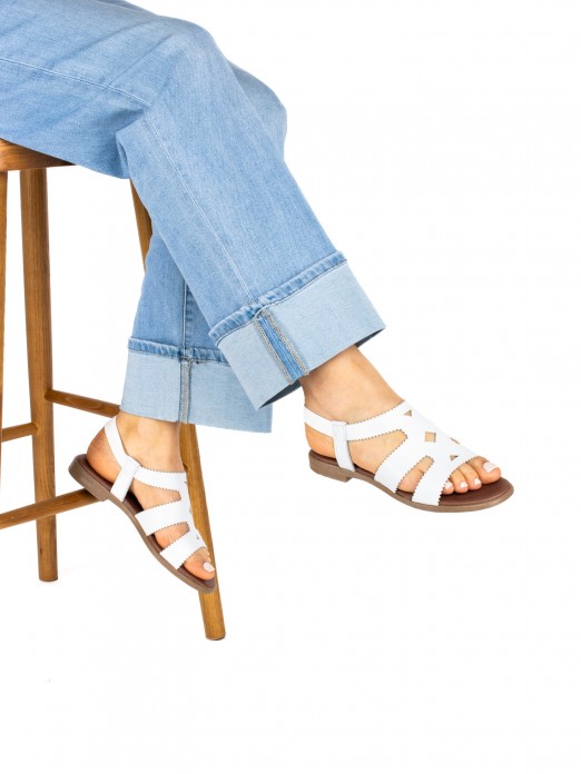 Women's Flat Leather Sandal with Cutouts Women's Flat Leather Sandal with Cutouts