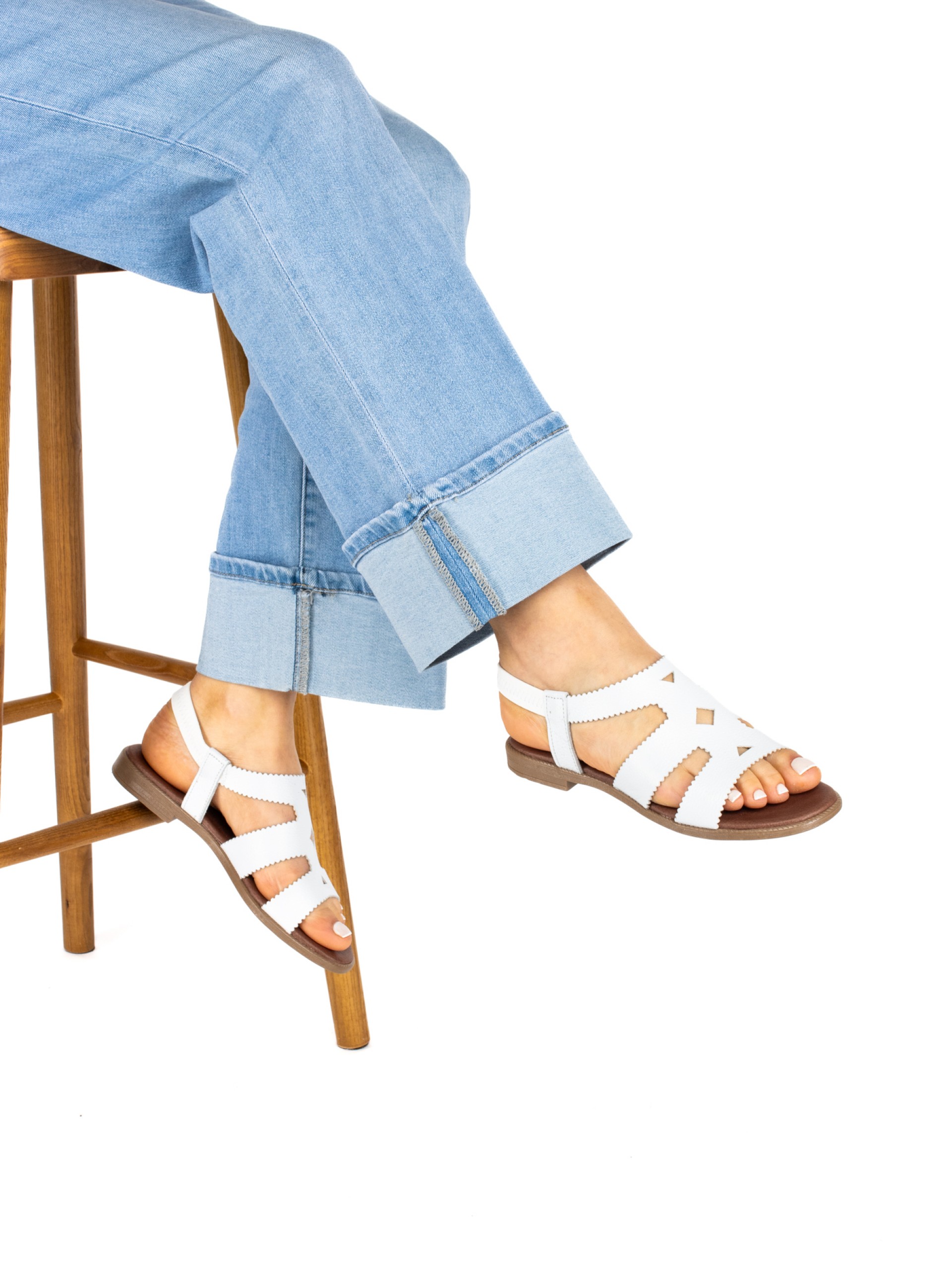 Women's Flat Leather Sandal with Cutouts