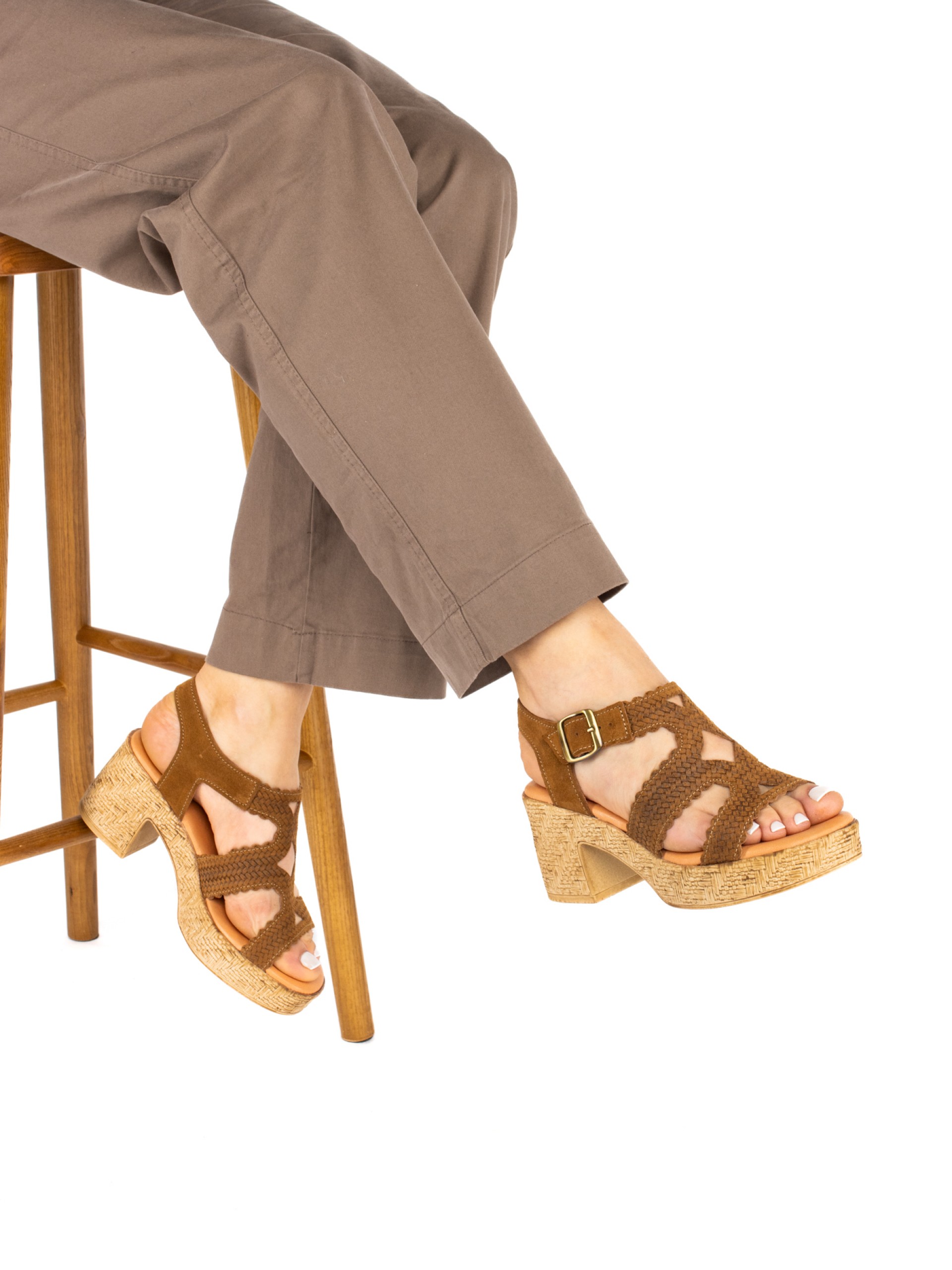 High Platform Heel Suede Sandal with Wide Straps