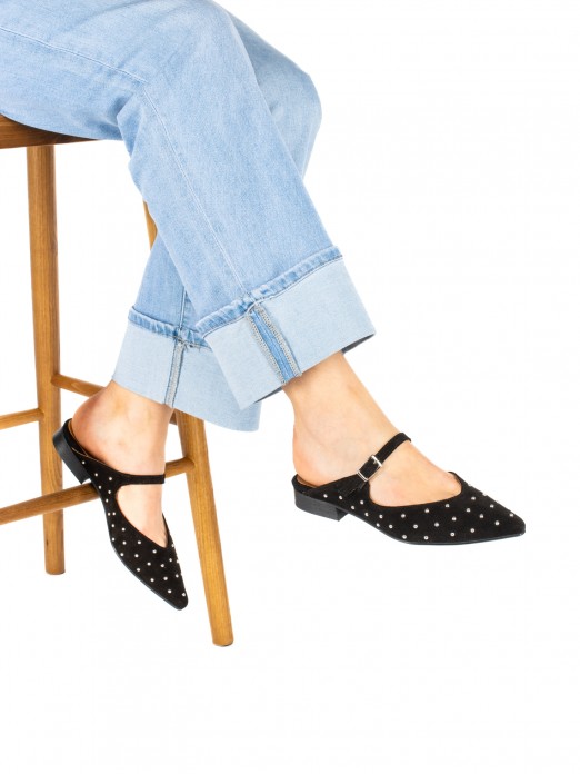 Women’s suede flat mule with studs Women’s suede flat mule with studs