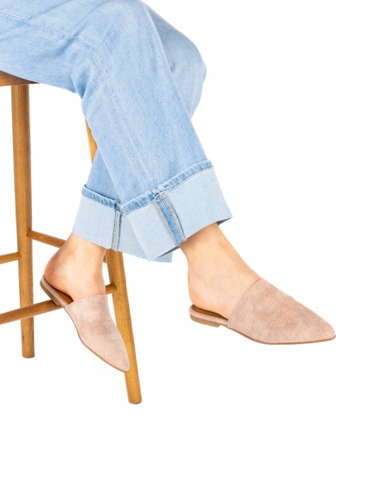 Mule rasa de senhora em camurça jeans Mule rasa de senhora em camurça jeans