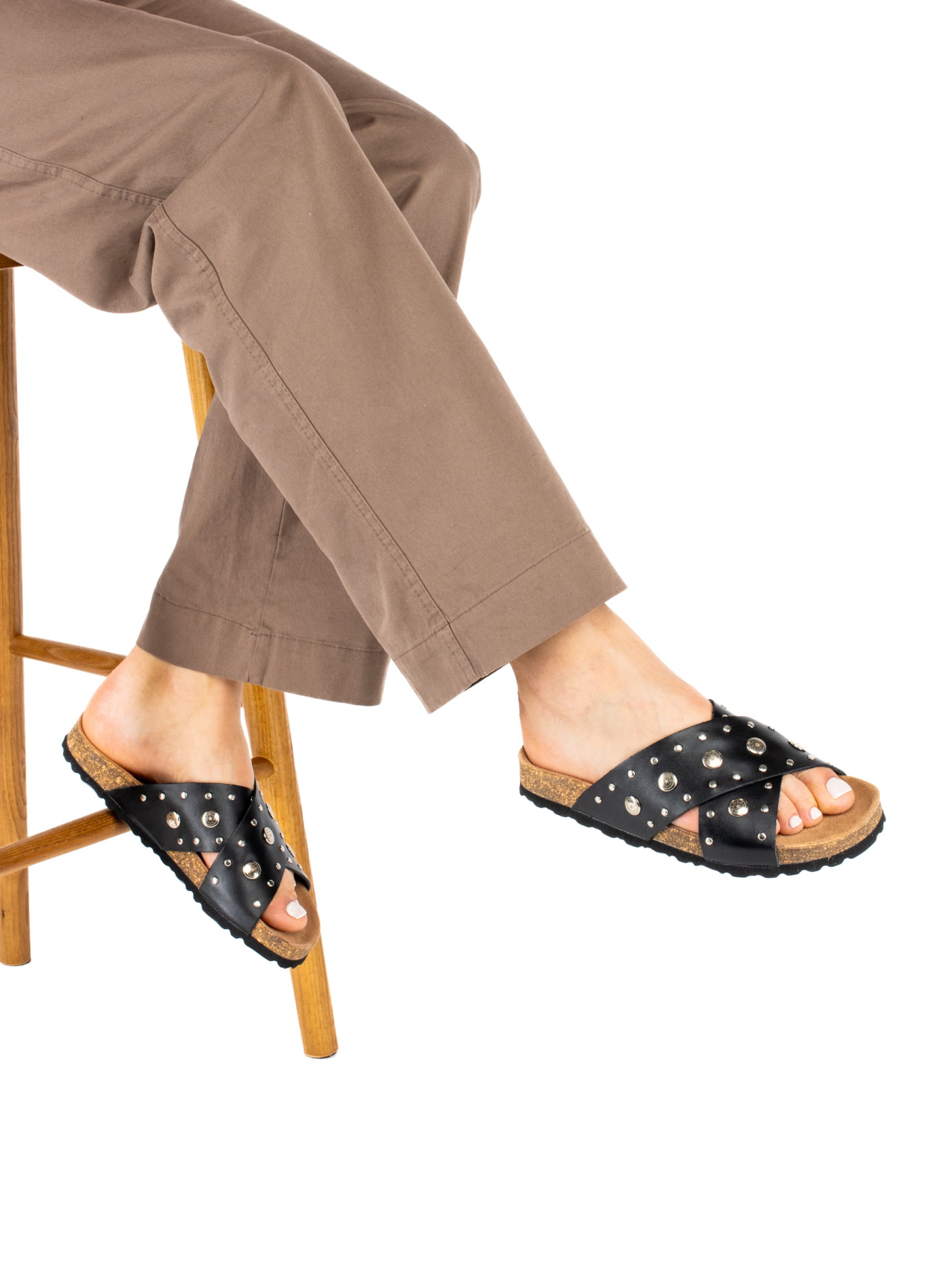 Women’s Bio Leather Slide Sandal with Cross Straps