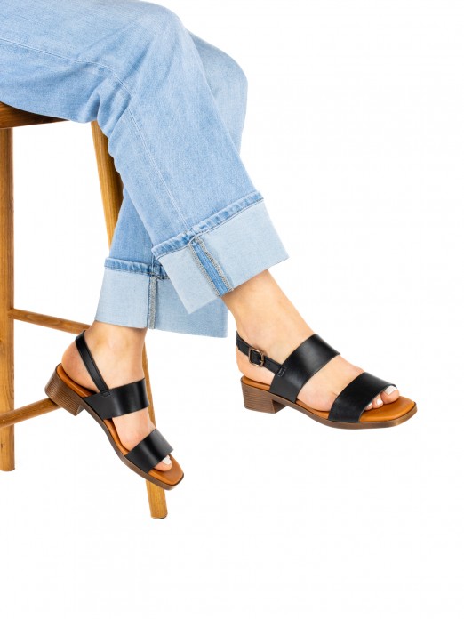 Low-Heel Sandal with Two Leather Straps Low-Heel Sandal with Two Leather Straps