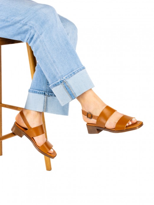 Low-Heel Sandal with Two Leather Straps Low-Heel Sandal with Two Leather Straps