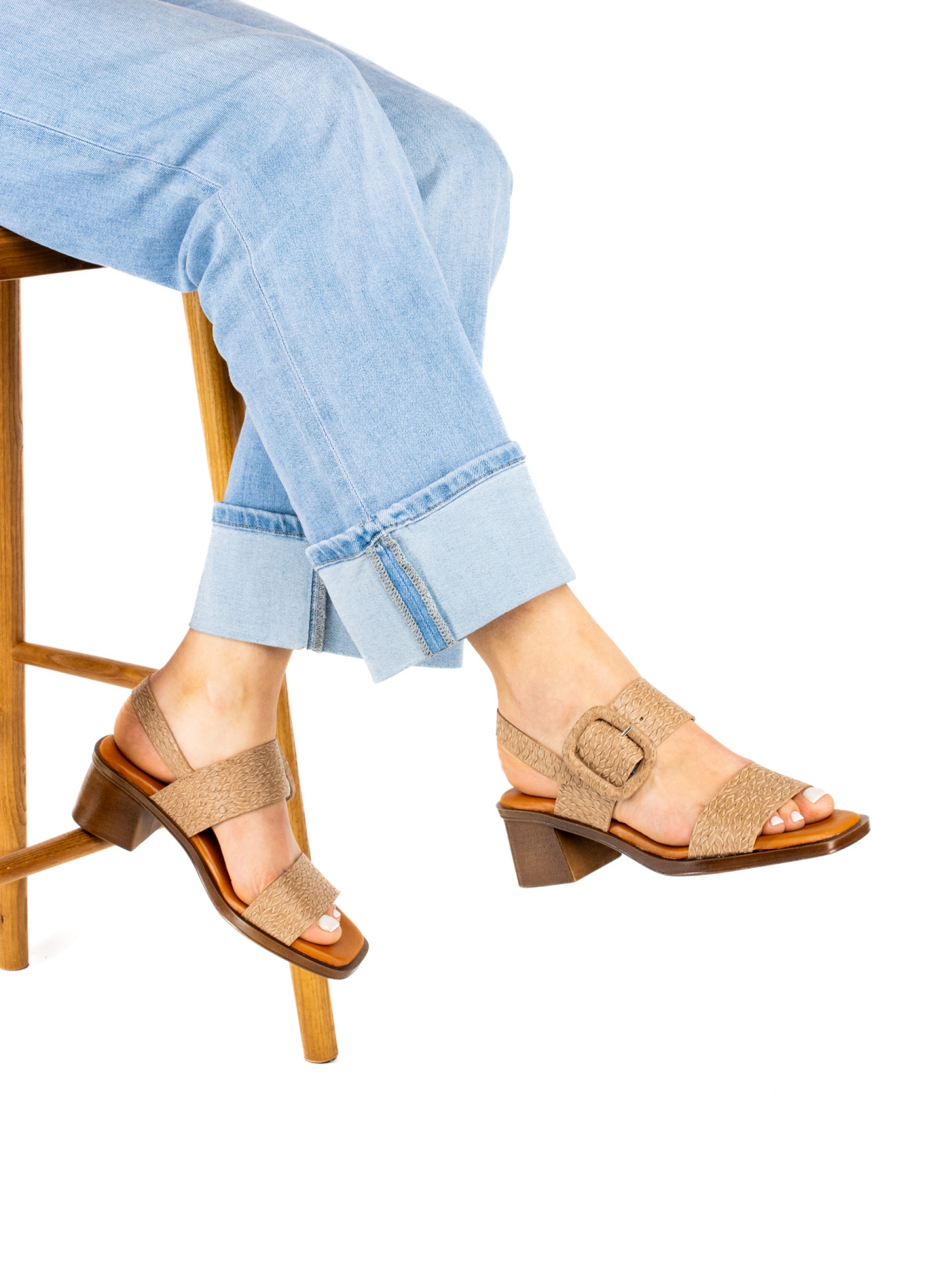 Woven Leather Sandal with Covered Buckle