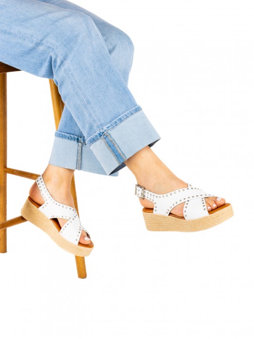 Women’s Leather Wedge Sandal with Studs Women’s Leather Wedge Sandal with Studs