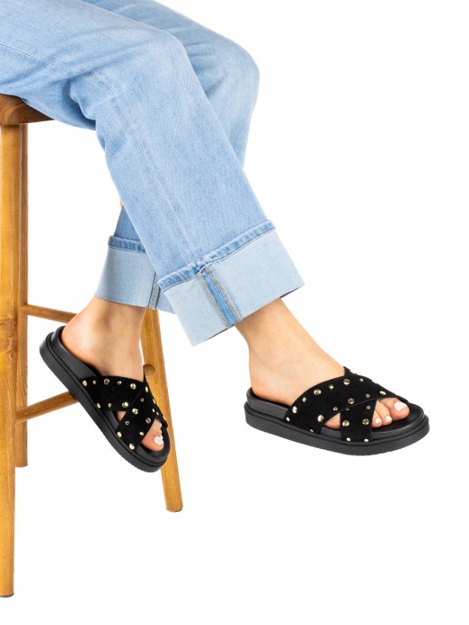 Women’s Suede Slide with Metallic Studs Women’s Suede Slide with Metallic Studs