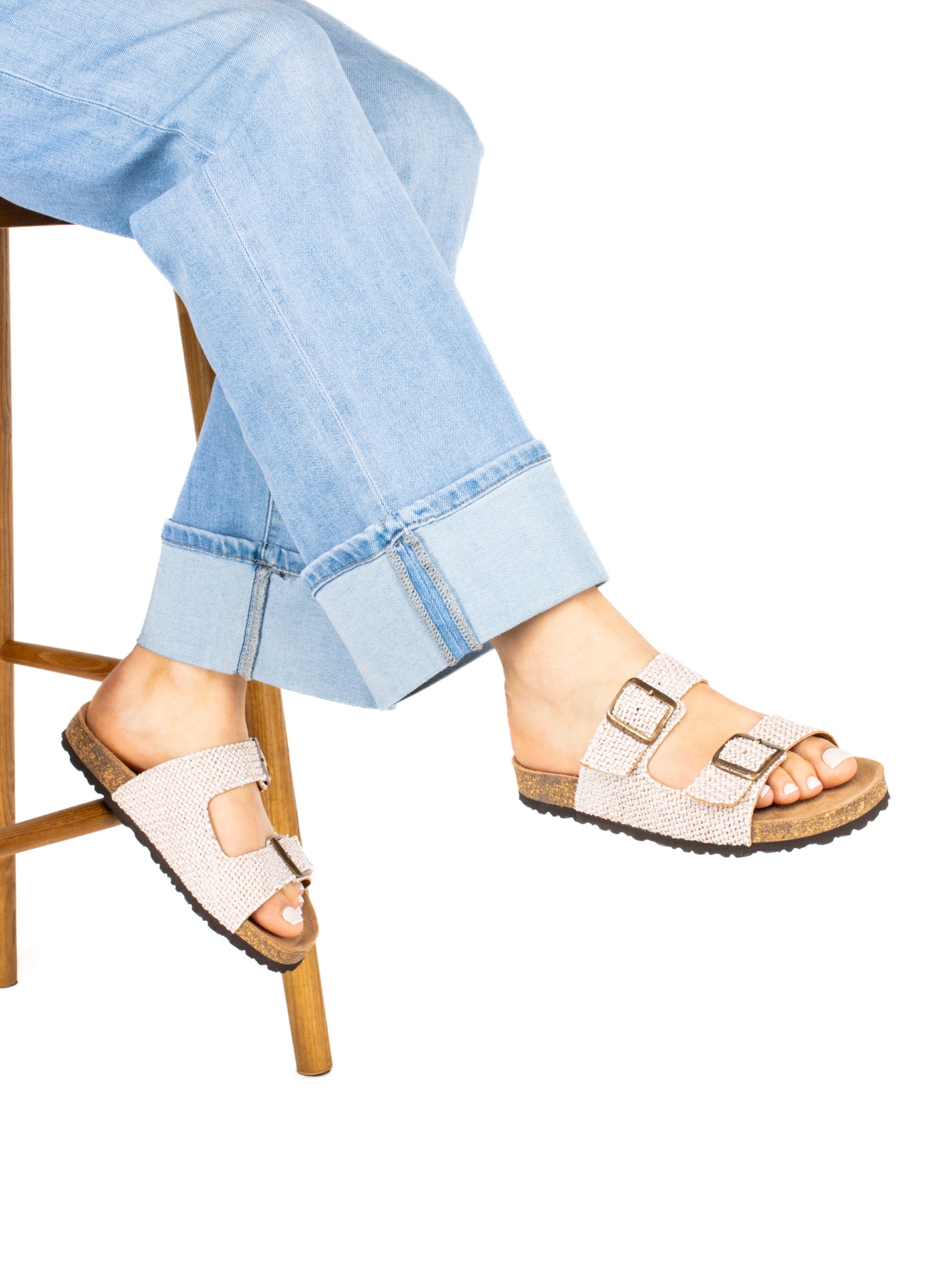 Bio Slide Sandal with Textile Buckles