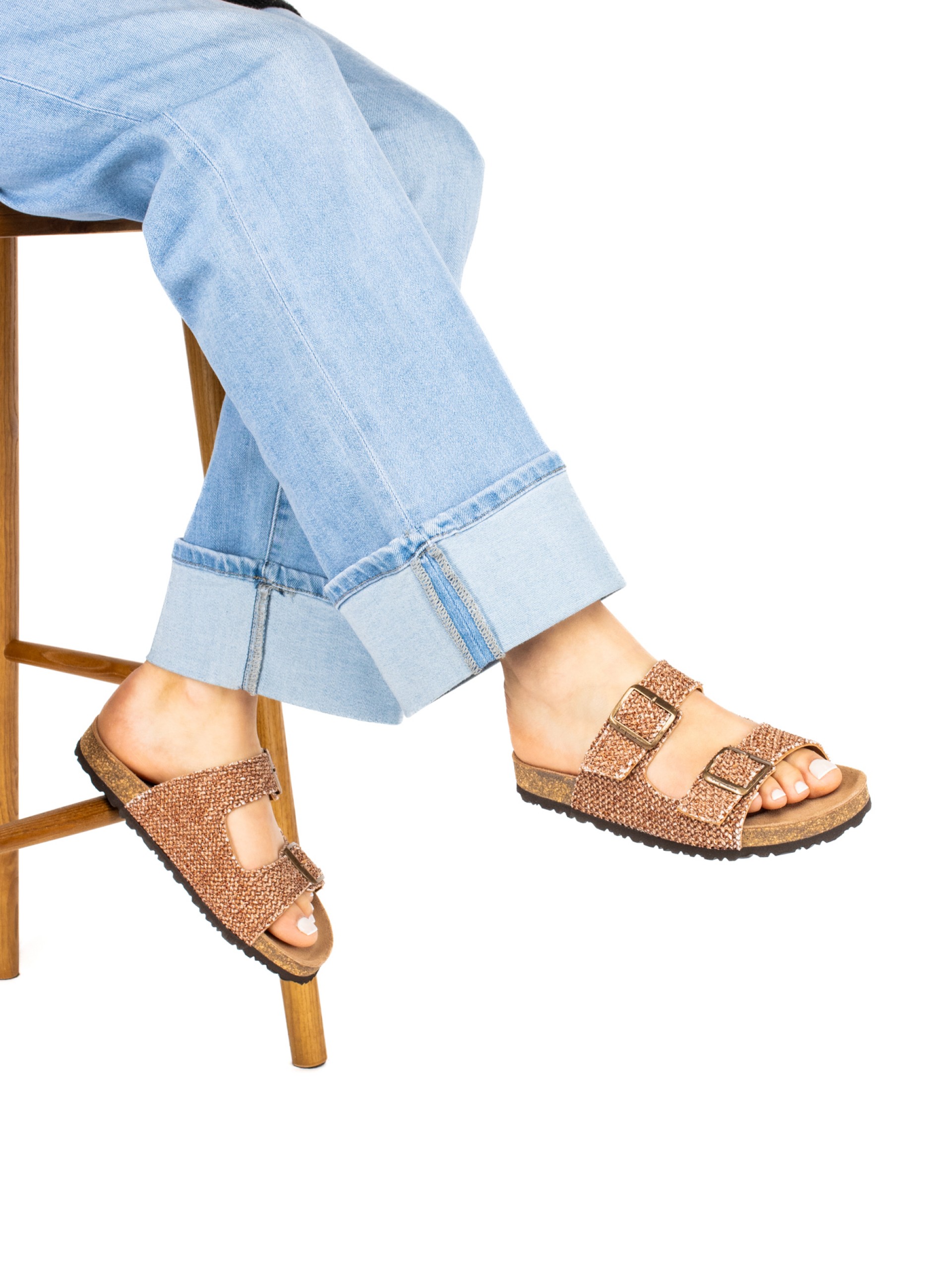 Bio Slide Sandal with Textile Buckles