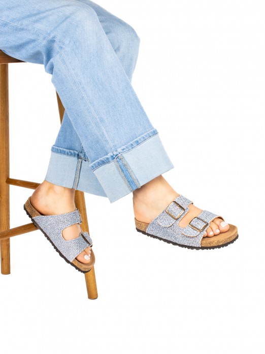 Bio Slide Sandal with Textile Buckles Bio Slide Sandal with Textile Buckles