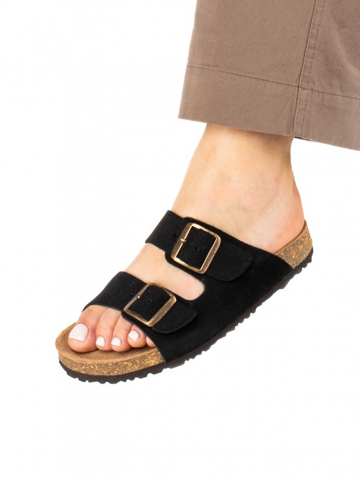 Women’s Bio Suede Slide Sandal with Buckles Women’s Bio Suede Slide Sandal with Buckles