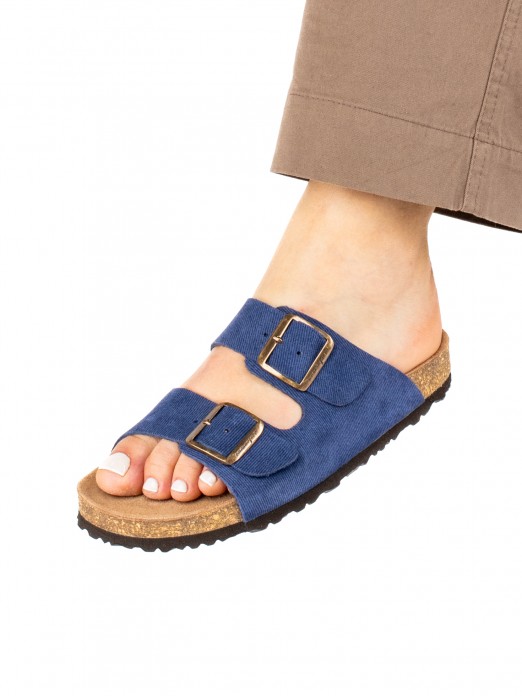 Women�s Bio Suede Jeans Slide Sandal with Buckles