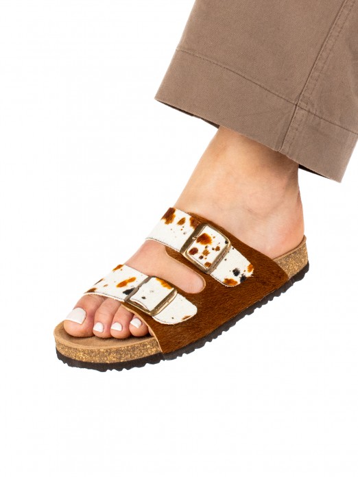 Chinelo Bio com Fivelas em Pêlo Combinado Chinelo Bio com Fivelas em Pêlo Combinado