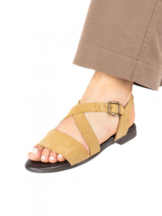Women’s Flat Suede Sandal
with Braided Straps Women’s Flat Suede Sandal
with Braided Straps