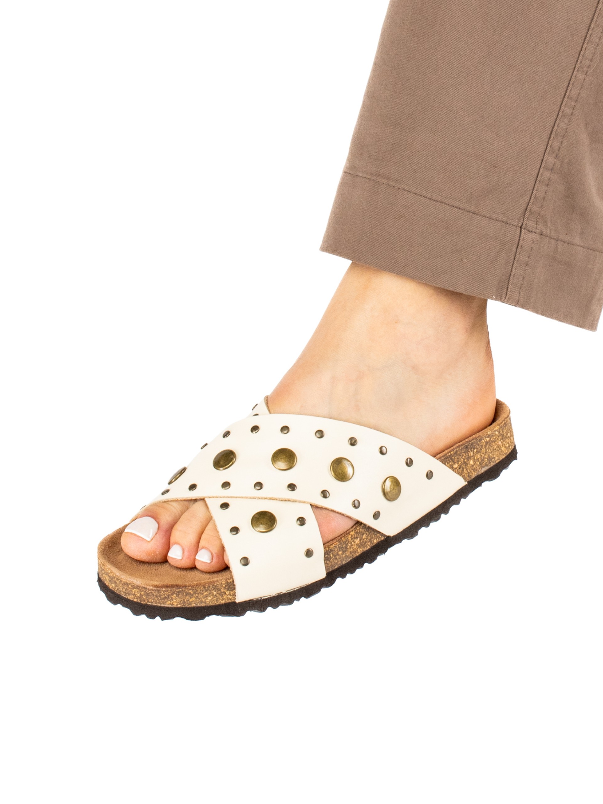 Women’s Bio Leather Slide Sandal with Cross Straps