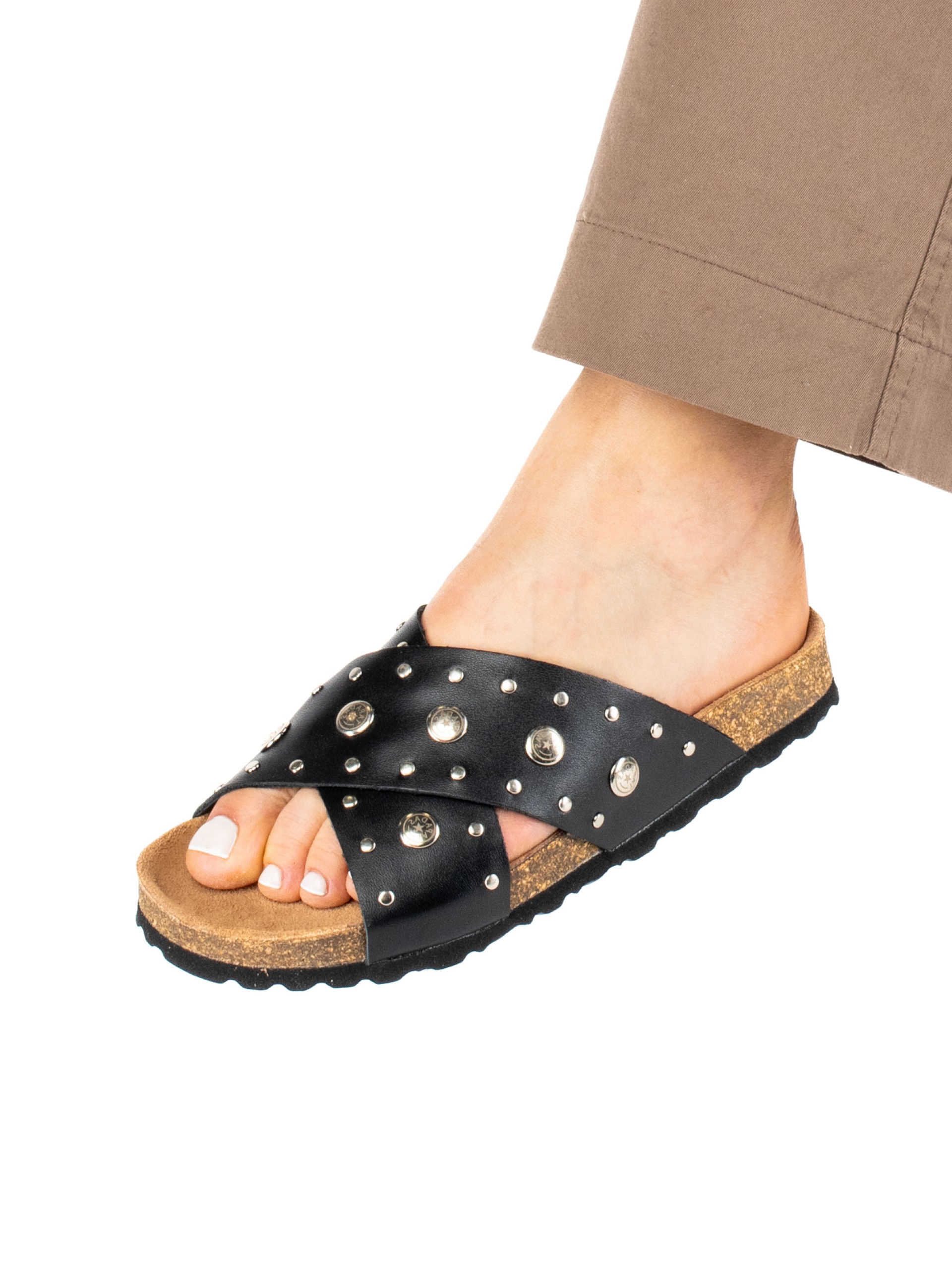 Women’s Bio Leather Slide Sandal with Cross Straps