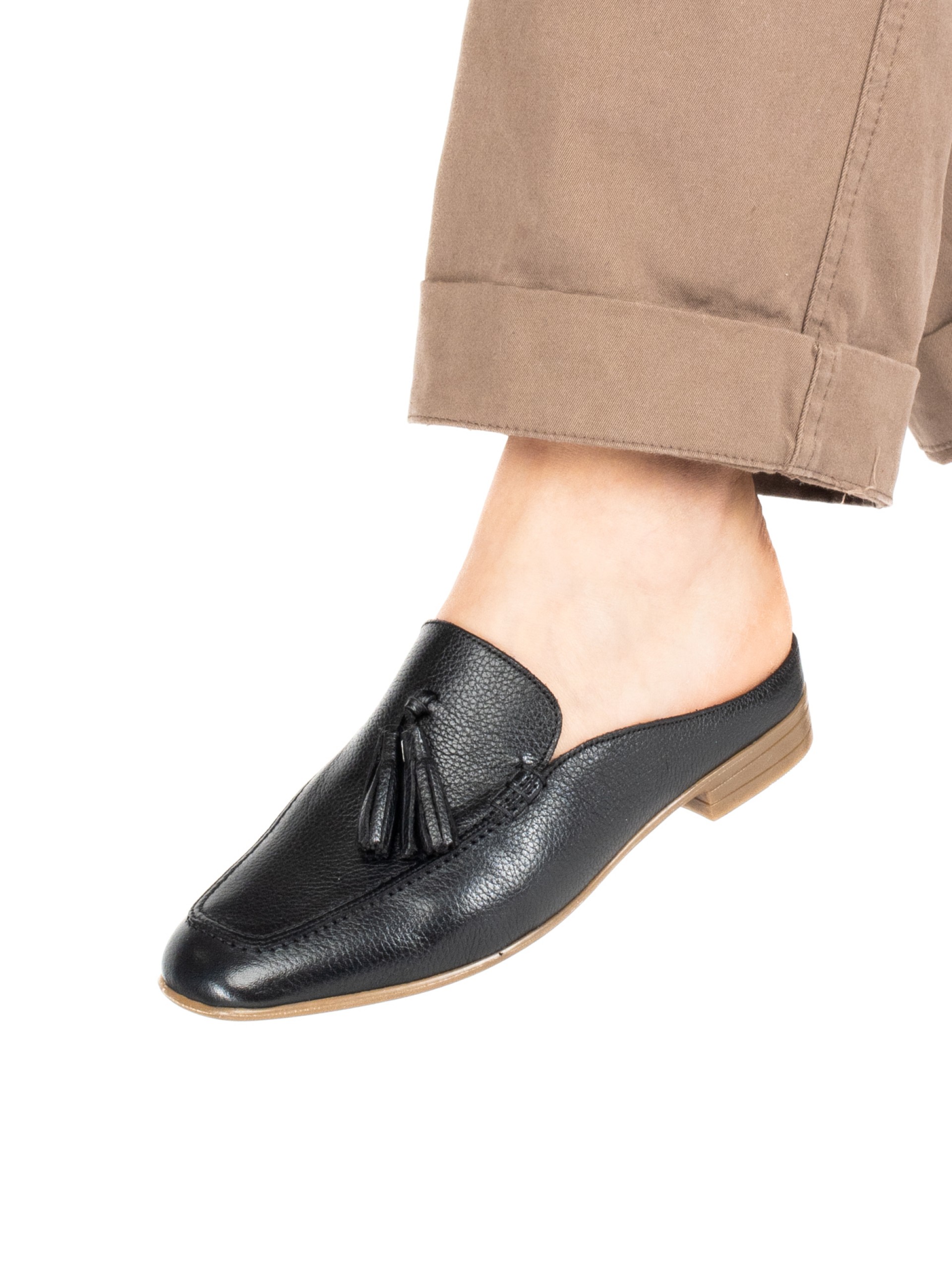 Women’s Leather Mule with Tassel Detail