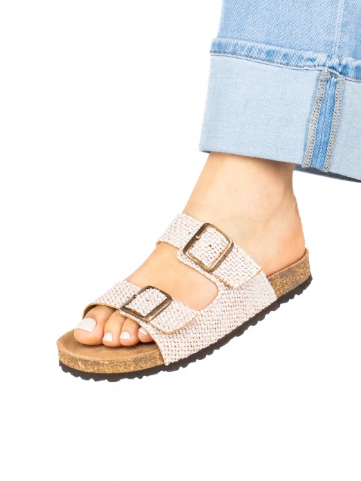 Bio Slide Sandal with Textile Buckles Bio Slide Sandal with Textile Buckles